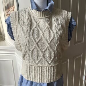 Free People Cream Rowen Cable Knit Sweater Vest Medium